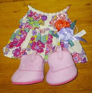 Build-A-Bear Outfit Accessories Floral Tea Party Dress Cowgirl Boots Flowers